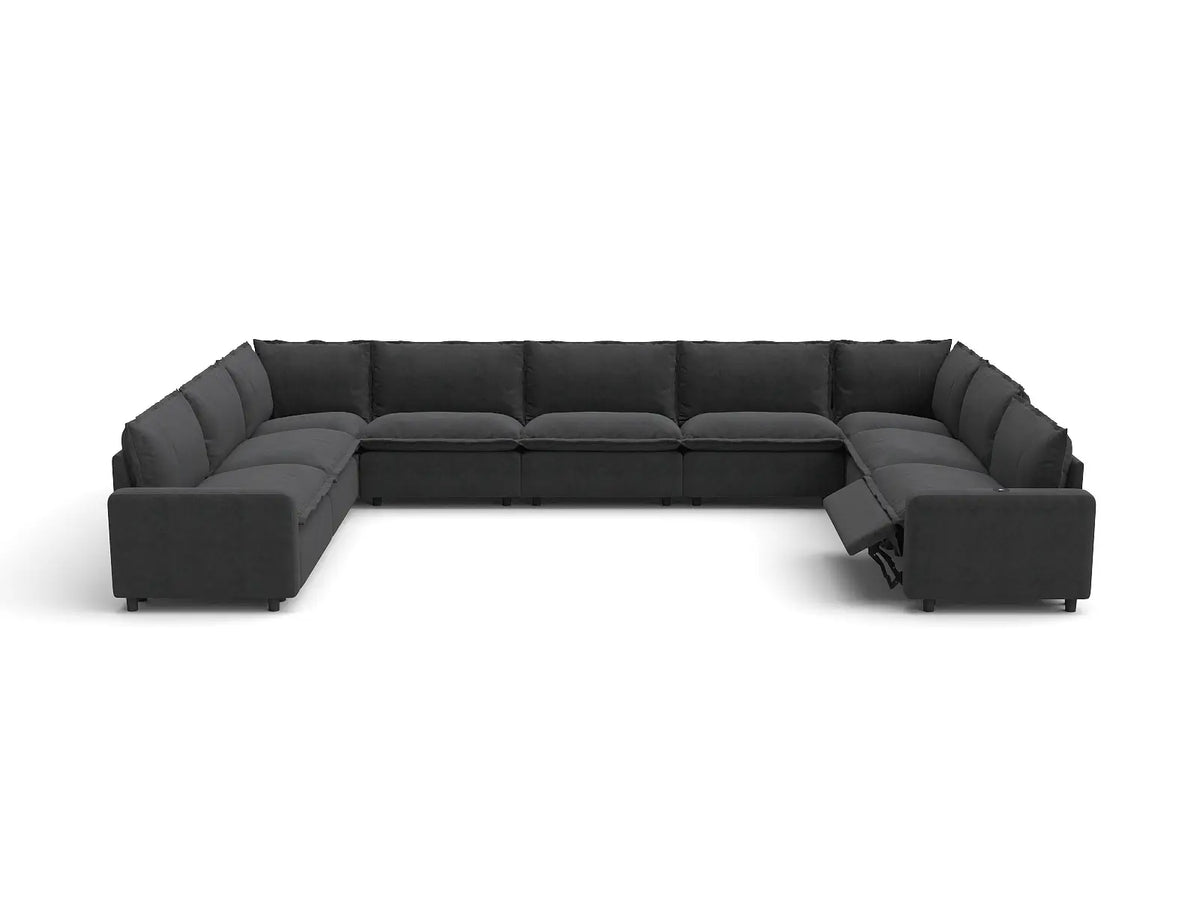 Modular Cero Reclining Sectionals | 9-Piece Grey Linen Open Space U-Shaped Sectionals 9-Seater