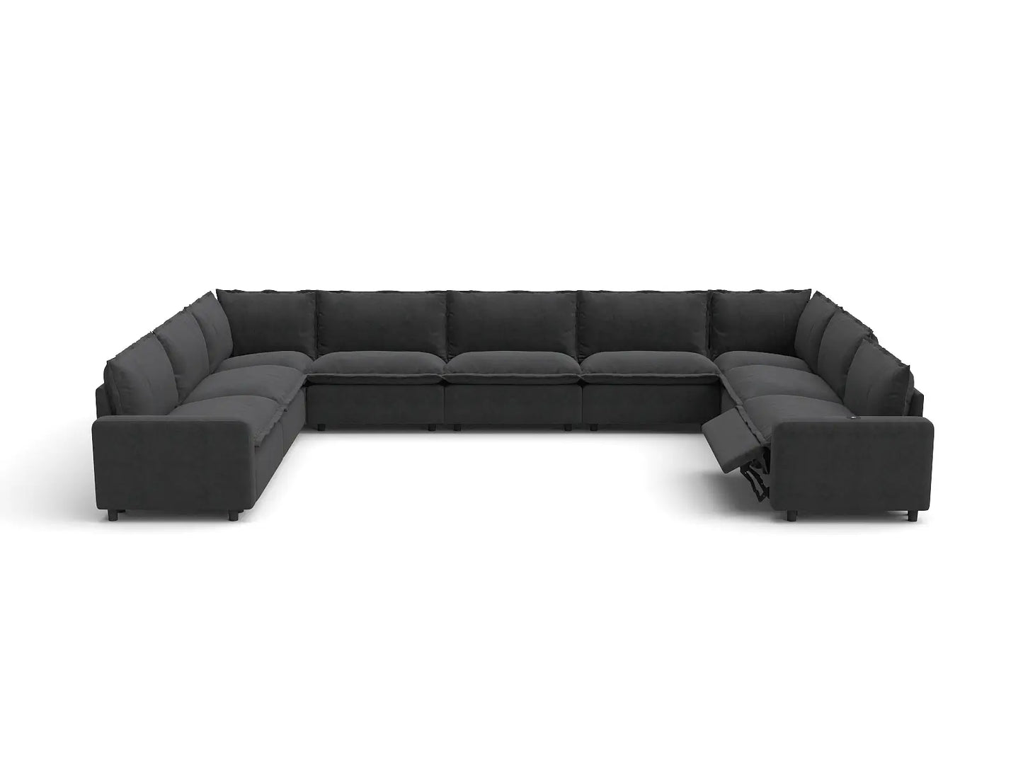 Modular Cero Reclining Sectionals | 9-Piece Grey Linen Open Space U-Shaped Sectionals 9-Seater