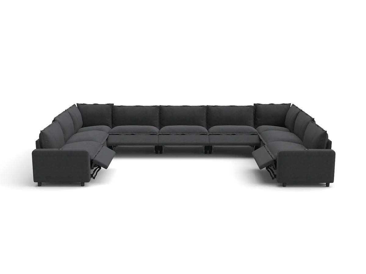 Modular Cero Reclining Sectionals | 9-Piece Grey Linen Open Space U-Shaped Sectionals 9-Seater
