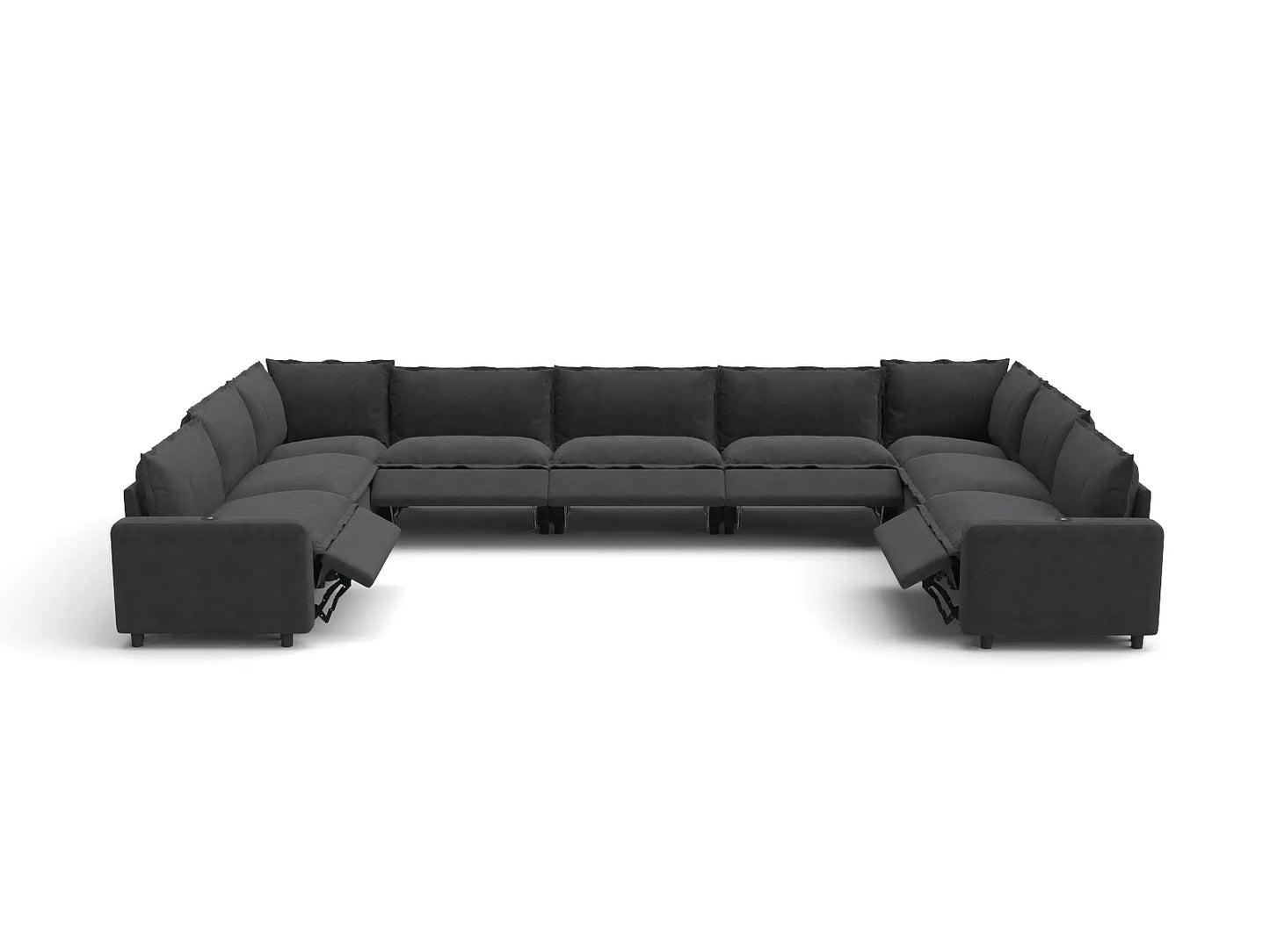Modular Cero Reclining Sectionals | 9-Piece Grey Linen Open Space U-Shaped Sectionals 9-Seater