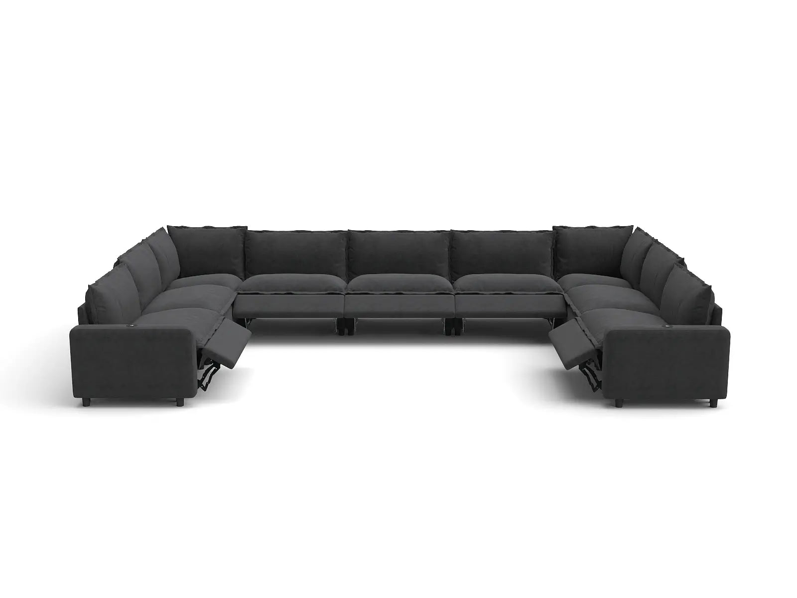 Modular Cero Oversized Sectional Couch with Recliner | 9-Piece Grey Linen Open Space U-Shaped Sectionals 9-Seater