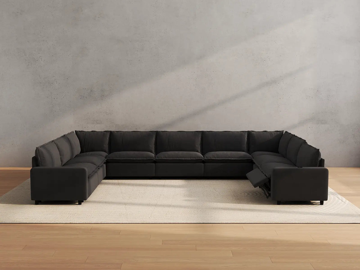 Modular Cero Reclining Sectionals | 9-Piece Grey Linen Open Space U-Shaped Sectionals 9-Seater