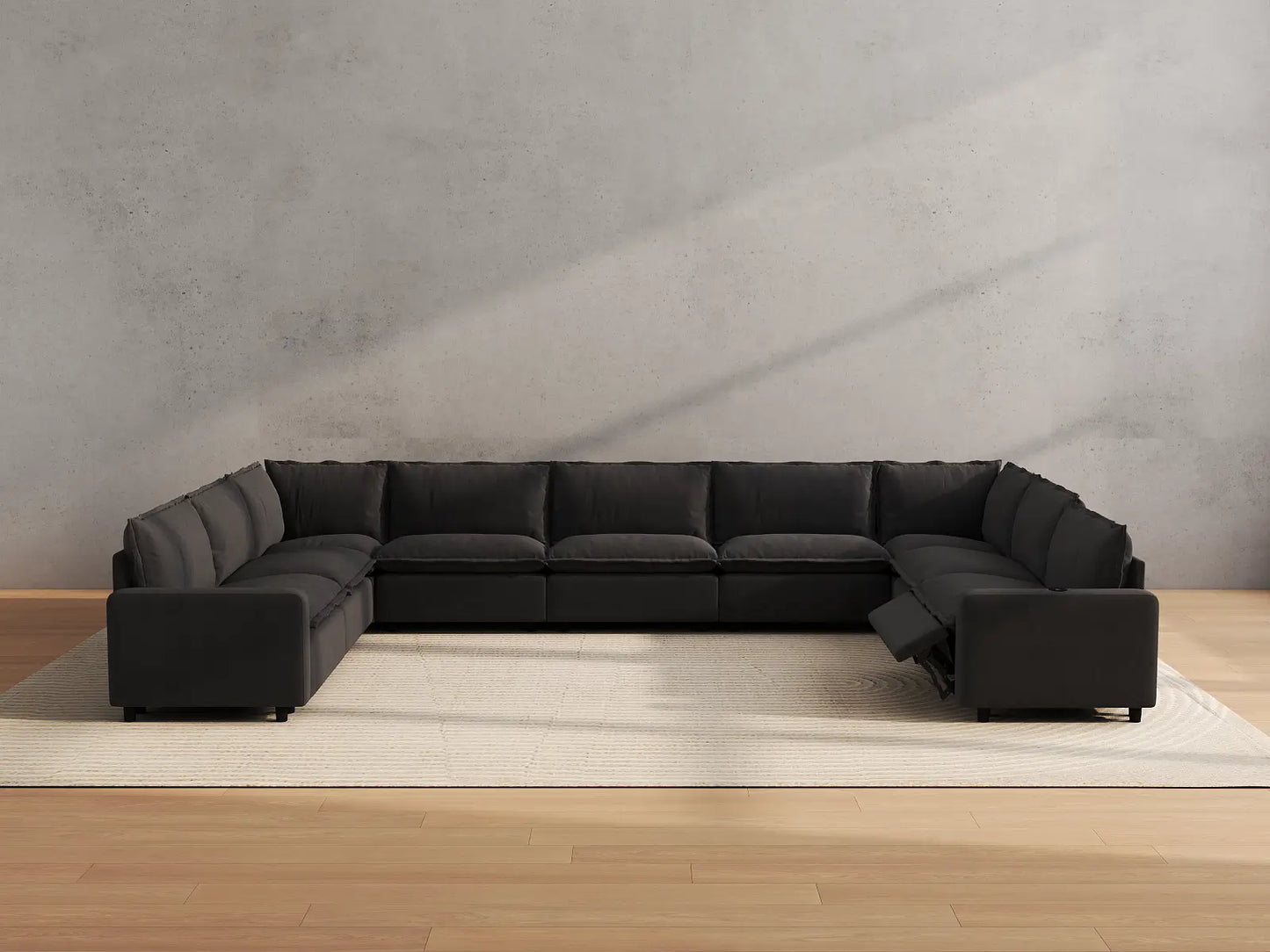 Modular Cero Reclining Sectionals | 9-Piece Grey Linen Open Space U-Shaped Sectionals 9-Seater