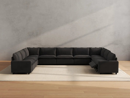 Modular Cero Reclining Sectionals | 9-Piece Grey Linen Open Space U-Shaped Sectionals 9-Seater