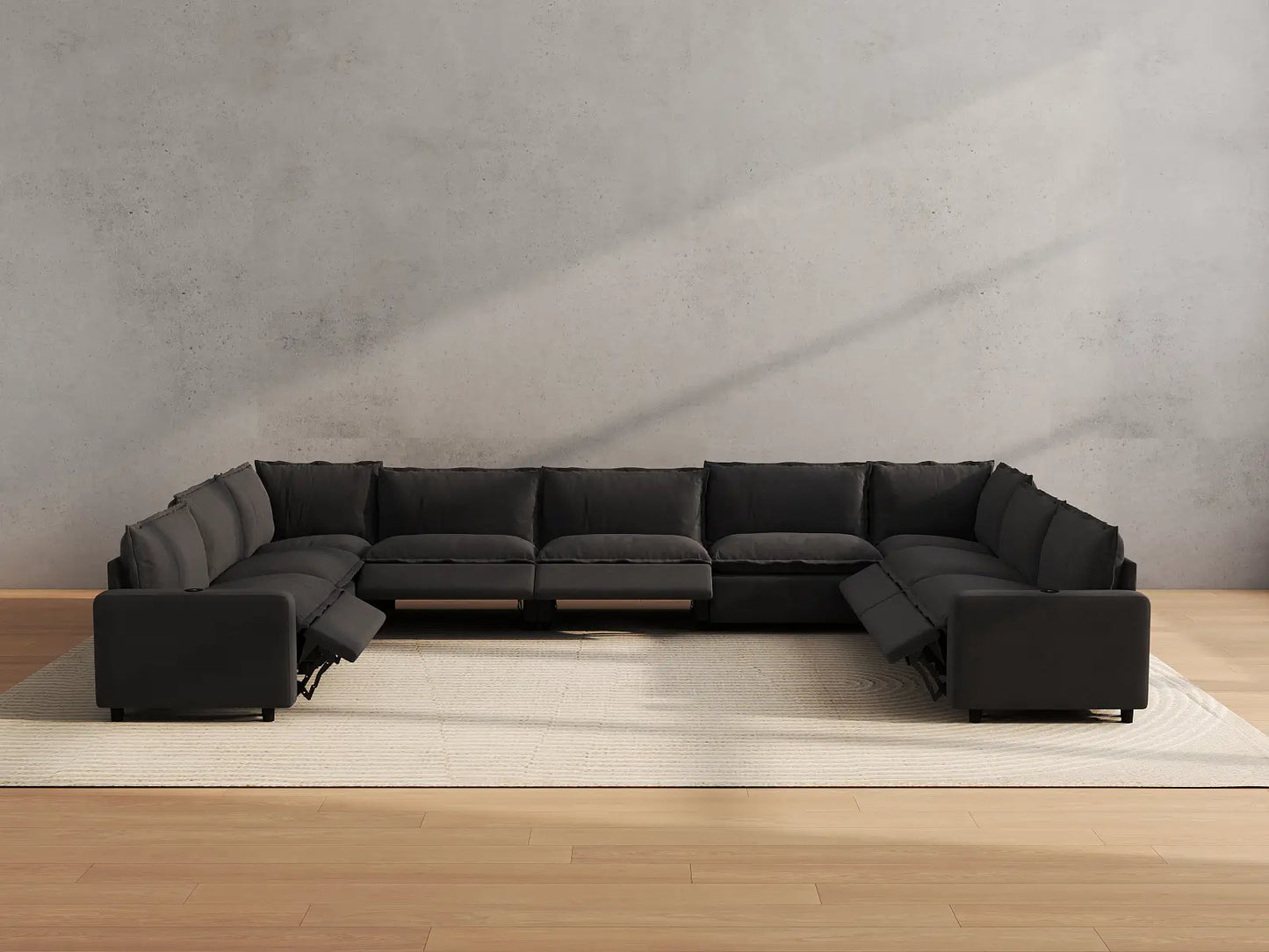 Modular Cero Reclining Sectionals | 9-Piece Grey Linen Open Space U-Shaped Sectionals 9-Seater