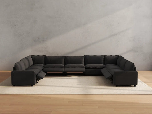 Modular Cero Reclining Sectionals | 9-Piece Grey Linen Open Space U-Shaped Sectionals 9-Seater