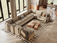 Modular Cero Reclining Sectionals | 9-Piece Khaki Linen Grand Estate U-Shaped Sectionals 9-Seater