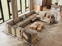Modular Cero Reclining Sectionals | 9-Piece Khaki Linen Grand Estate U-Shaped Sectionals 9-Seater