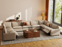 Modular Cero Reclining Sectionals | 9-Piece Khaki Linen Grand Estate U-Shaped Sectionals 9-Seater