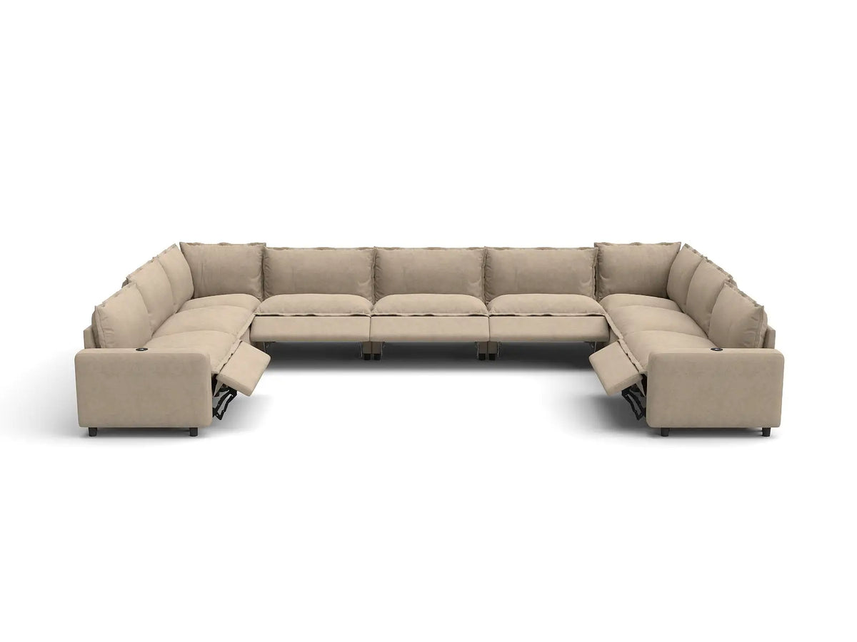 Modular Cero Reclining Sectionals | 9-Piece Khaki Linen Grand Estate U-Shaped Sectionals 9-Seater