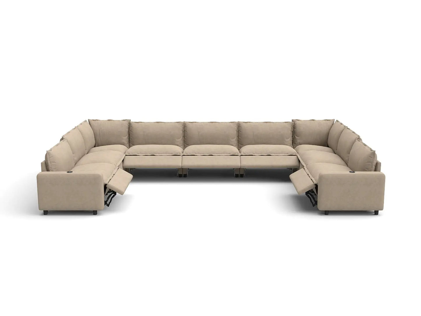 Modular Cero Reclining Sectionals | 9-Piece Khaki Linen Grand Estate U-Shaped Sectionals 9-Seater