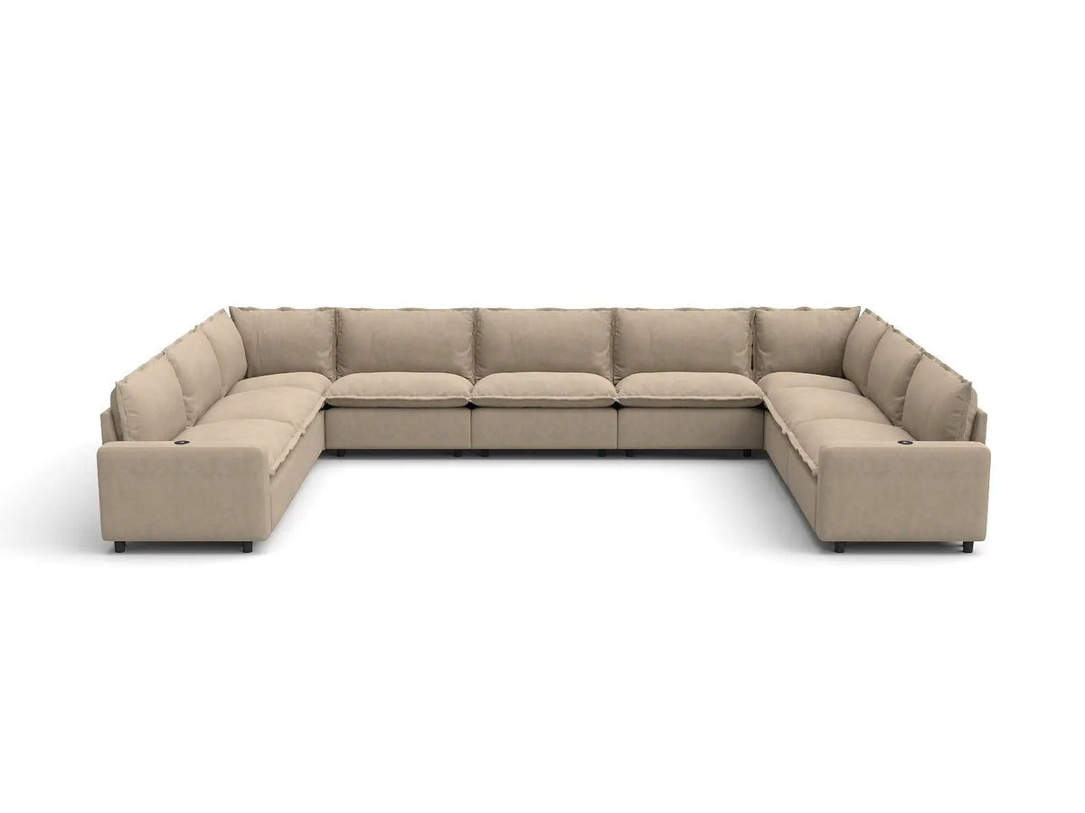 Modular Cero Reclining Sectionals | 9-Piece Khaki Linen Grand Estate U-Shaped Sectionals 9-Seater