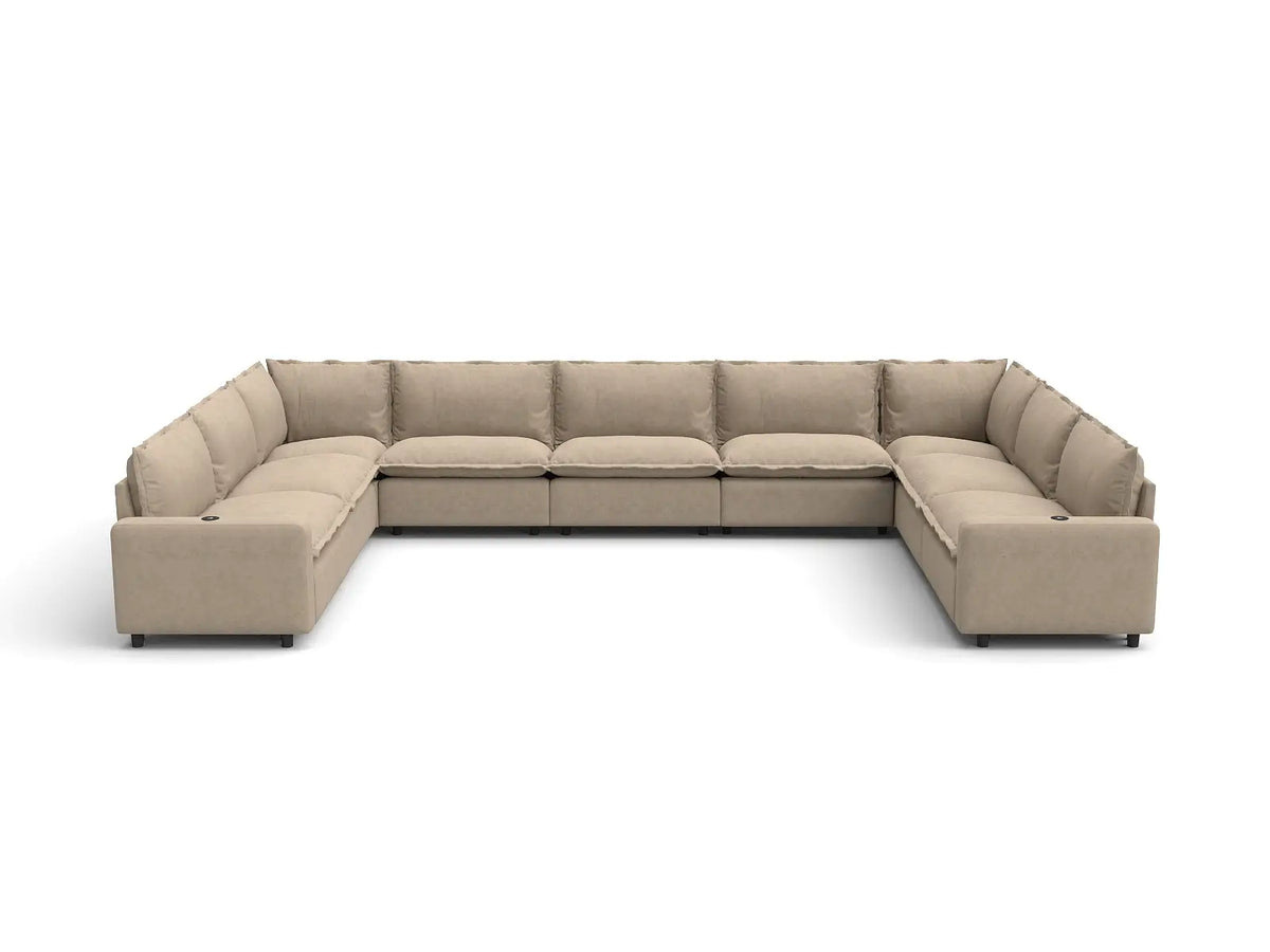 Modular Cero Reclining Sectionals | 9-Piece Khaki Linen Grand Estate U-Shaped Sectionals 9-Seater