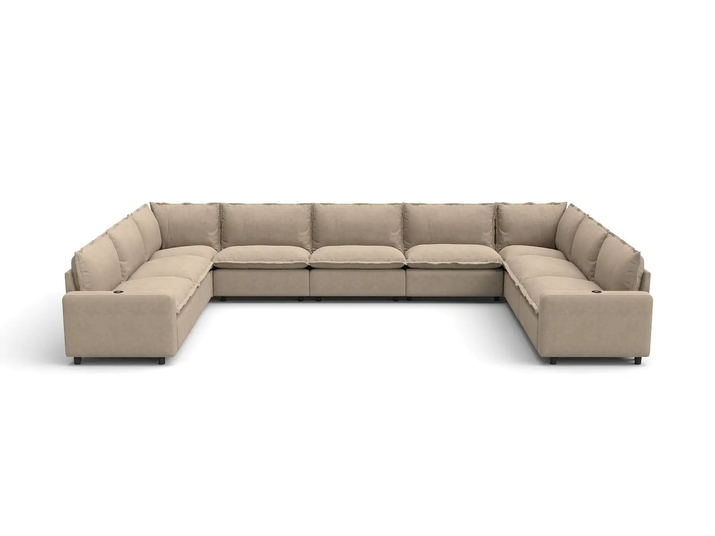 Modular Cero Reclining Sectionals | 9-Piece Khaki Linen Grand Estate U-Shaped Sectionals 9-Seater