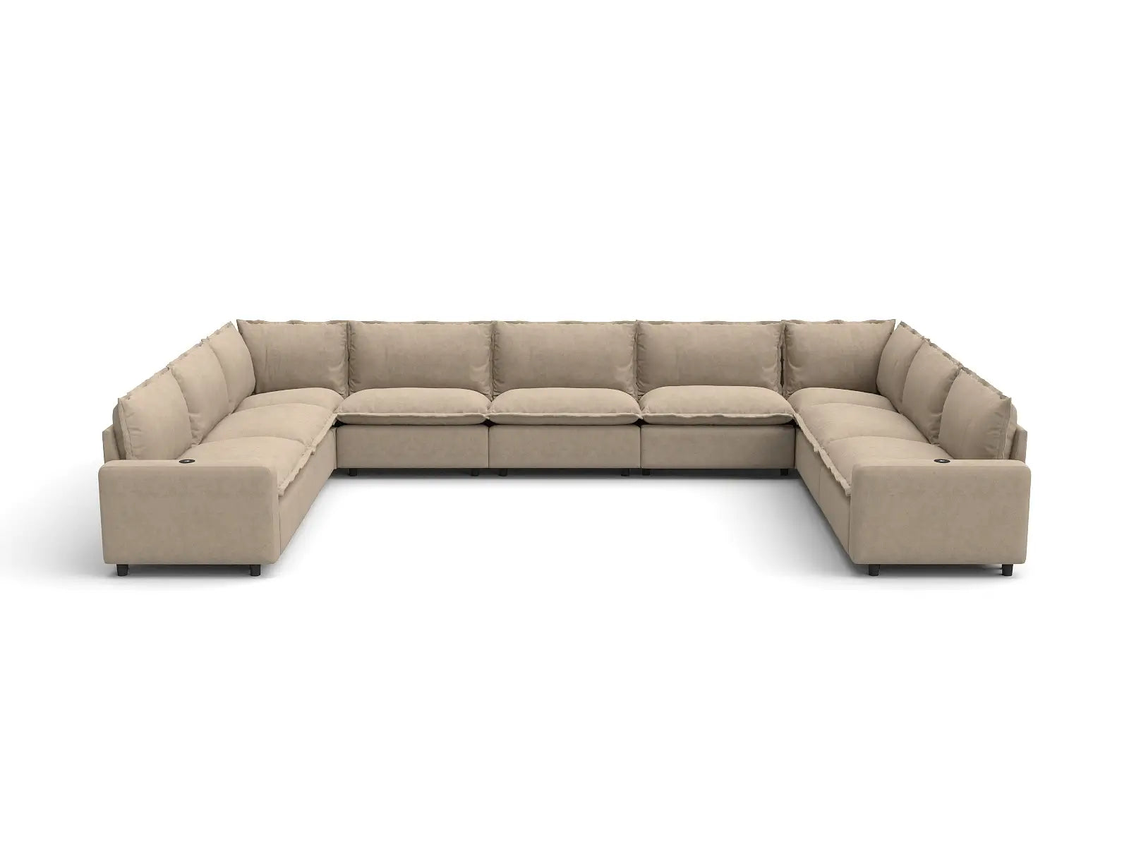 Modular Cero Reclining Sectional Couch for Sale | 9-Piece Khaki Linen Grand Estate U-Shaped Sectionals 9-Seater