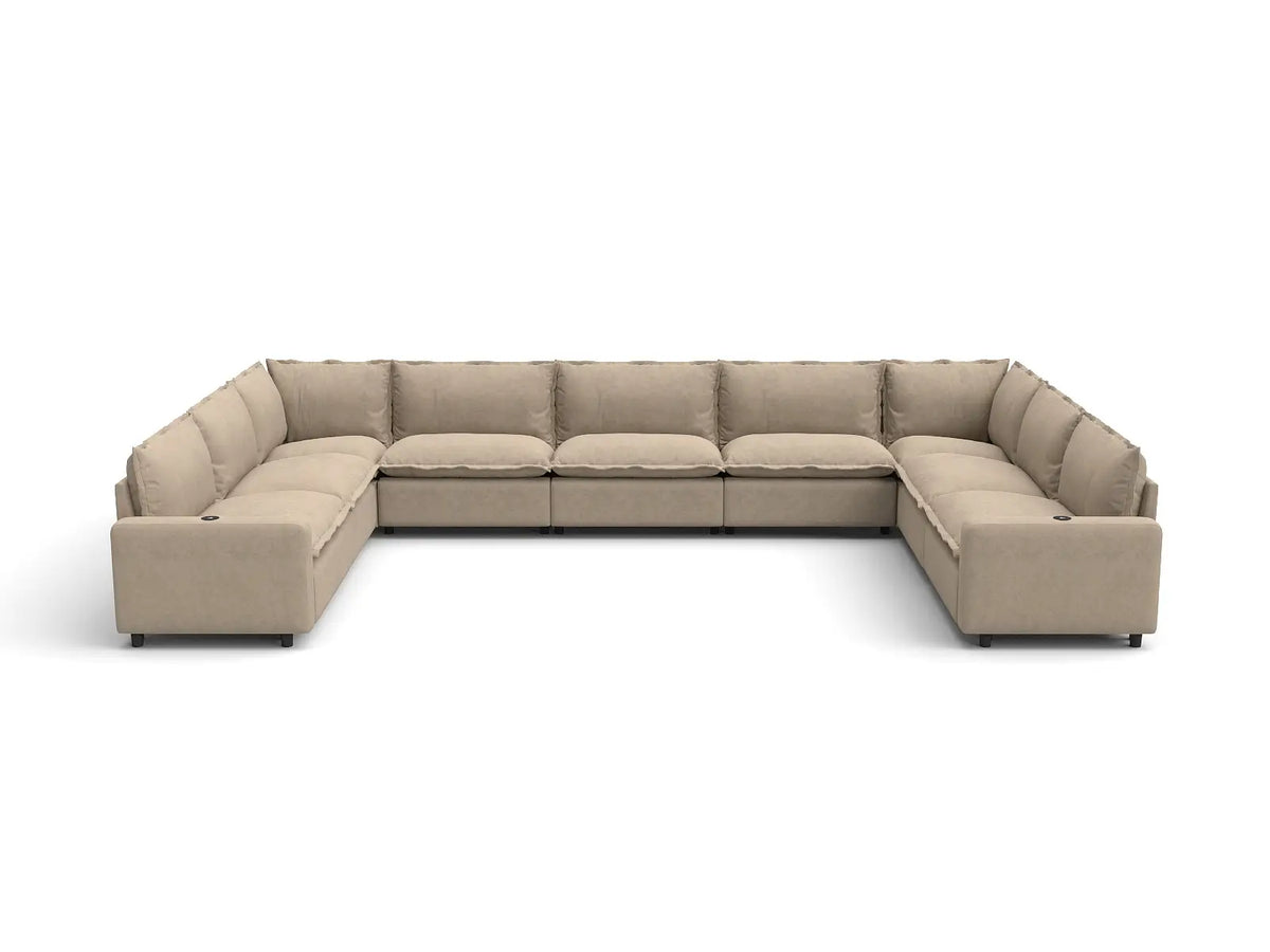 Modular Cero Reclining Sectionals | 9-Piece Khaki Linen Grand Estate U-Shaped Sectionals 9-Seater