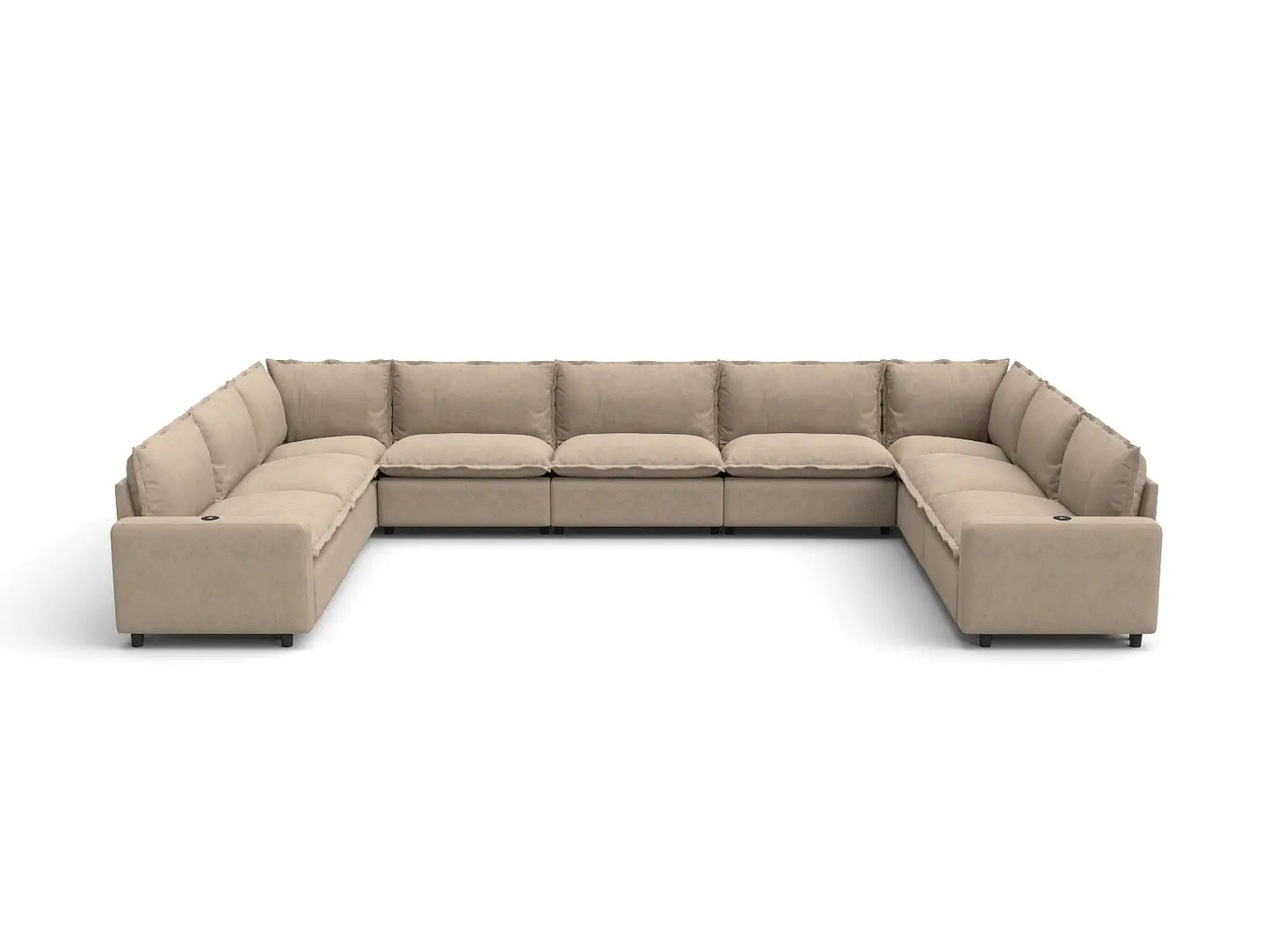 Modular Cero Reclining Sectionals | 9-Piece Khaki Linen Grand Estate U-Shaped Sectionals 9-Seater