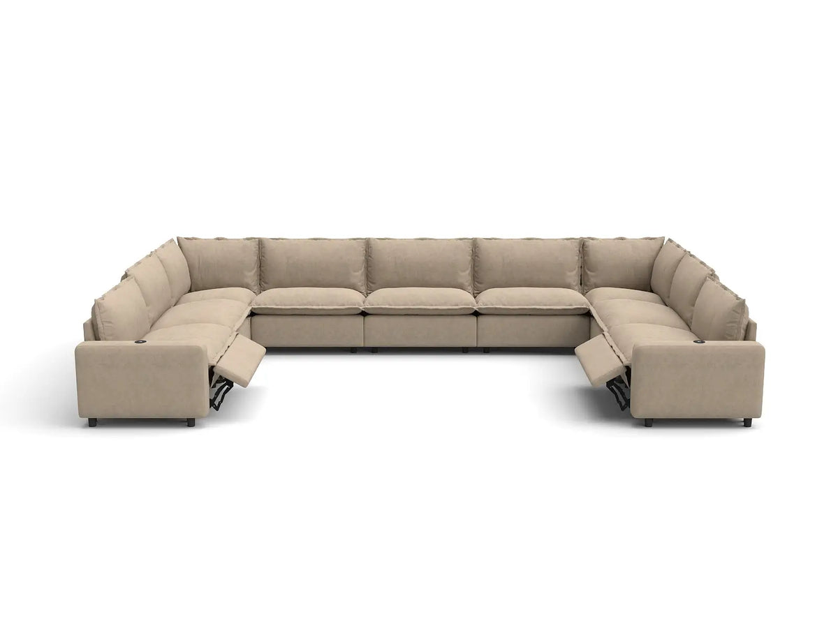 Modular Cero Reclining Sectionals | 9-Piece Khaki Linen Grand Estate U-Shaped Sectionals 9-Seater