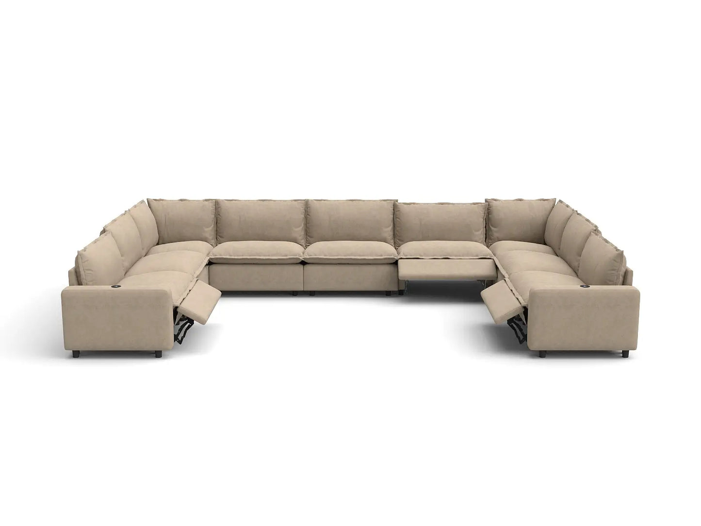 Modular Cero Reclining Sectionals | 9-Piece Khaki Linen Grand Estate U-Shaped Sectionals 9-Seater