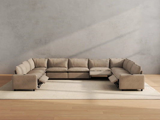 Modular Cero Reclining Sectionals | 9-Piece Khaki Linen Grand Estate U-Shaped Sectionals 9-Seater