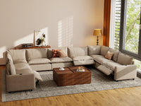 Modular Cero Reclining Sectionals | 9-Piece Khaki Linen Grand Estate U-Shaped Sectionals 9-Seater