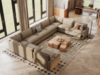 Modular Cero Reclining Sectionals | 9-Piece Khaki Linen Grand Estate U-Shaped Sectionals 9-Seater