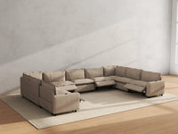 Modular Cero Reclining Sectionals | 9-Piece Khaki Linen Open Space U-Shaped Sectionals 9-Seater