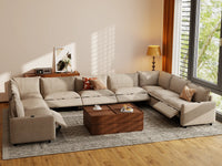 Modular Cero Reclining Sectionals | 9-Piece Khaki Linen Open Space U-Shaped Sectionals 9-Seater