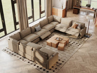 Modular Cero Reclining Sectionals | 9-Piece Khaki Linen Open Space U-Shaped Sectionals 9-Seater