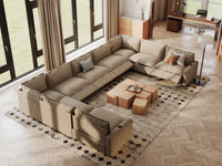 Modular Cero Reclining Sectionals | 9-Piece Khaki Linen Open Space U-Shaped Sectionals 9-Seater