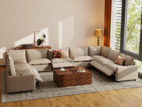 Modular Cero Reclining Sectionals | 9-Piece Khaki Linen Open Space U-Shaped Sectionals 9-Seater