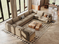 Modular Cero Reclining Sectionals | 9-Piece Khaki Linen Open Space U-Shaped Sectionals 9-Seater