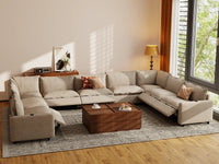 Modular Cero Reclining Sectionals | 9-Piece Khaki Linen Open Space U-Shaped Sectionals 9-Seater