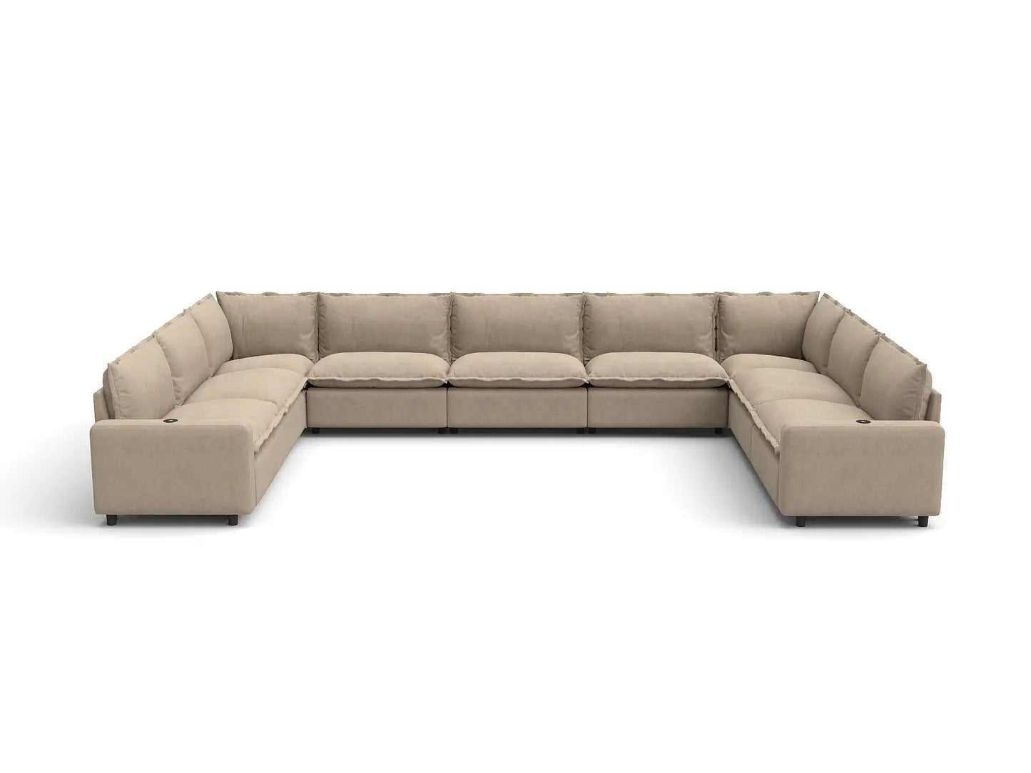 Modular Cero Reclining Sectionals | 9-Piece Khaki Linen Open Space U-Shaped Sectionals 9-Seater