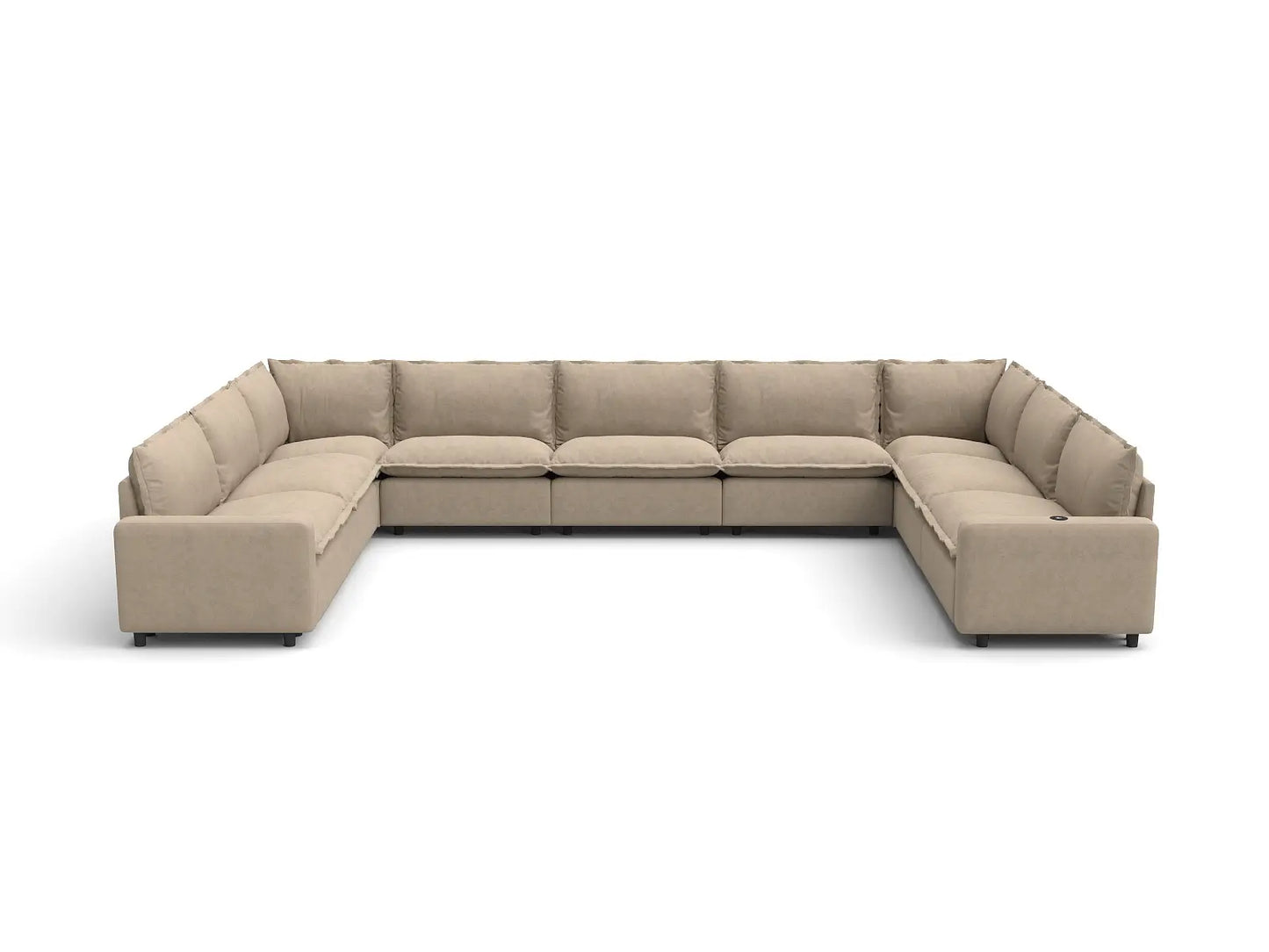 Modular Cero Reclining Sectionals | 9-Piece Khaki Linen Open Space U-Shaped Sectionals 9-Seater