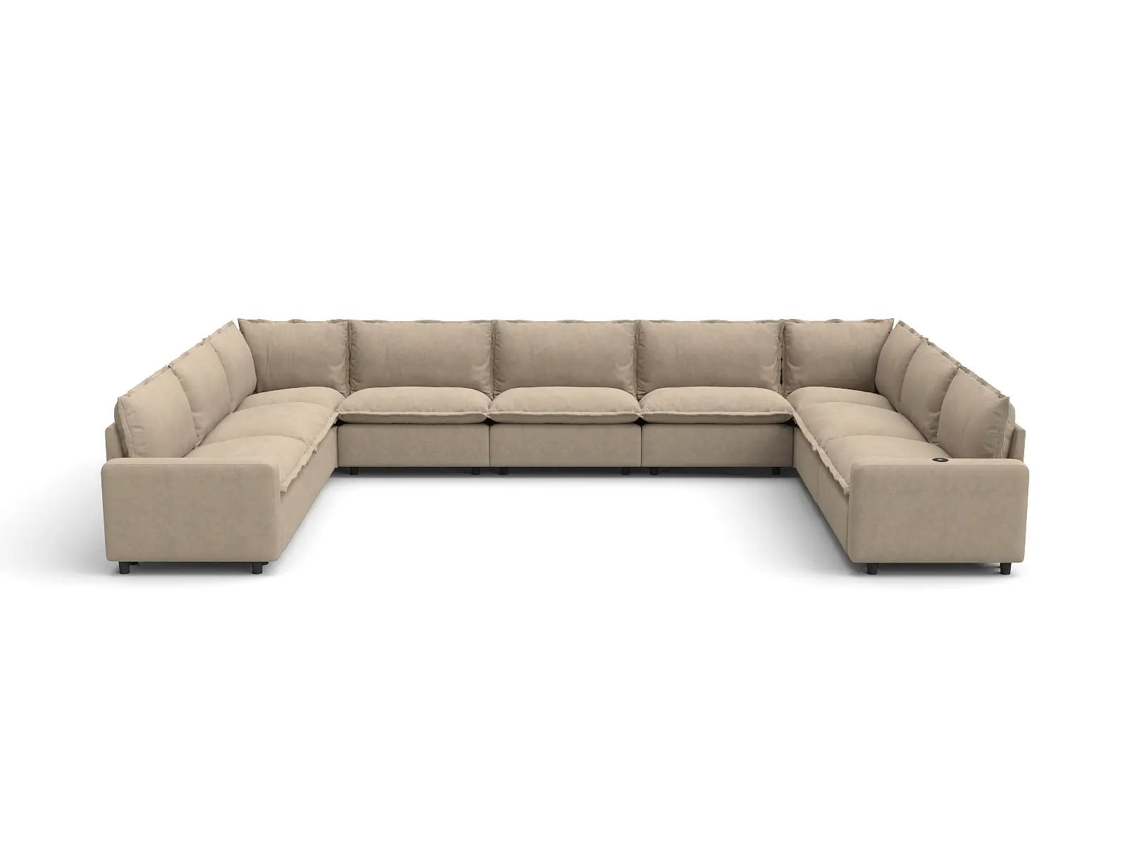 Modular Cero Power Recliner Sectional | 9-Piece Khaki Linen Open Space U-Shaped Sectionals 9-Seater