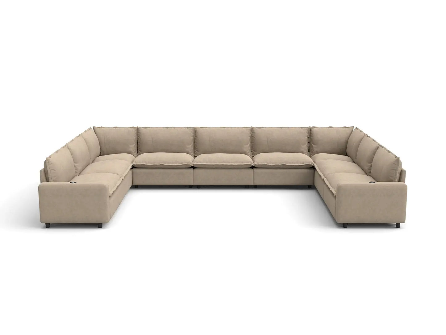 Modular Cero Reclining Sectionals | 9-Piece Khaki Linen Open Space U-Shaped Sectionals 9-Seater