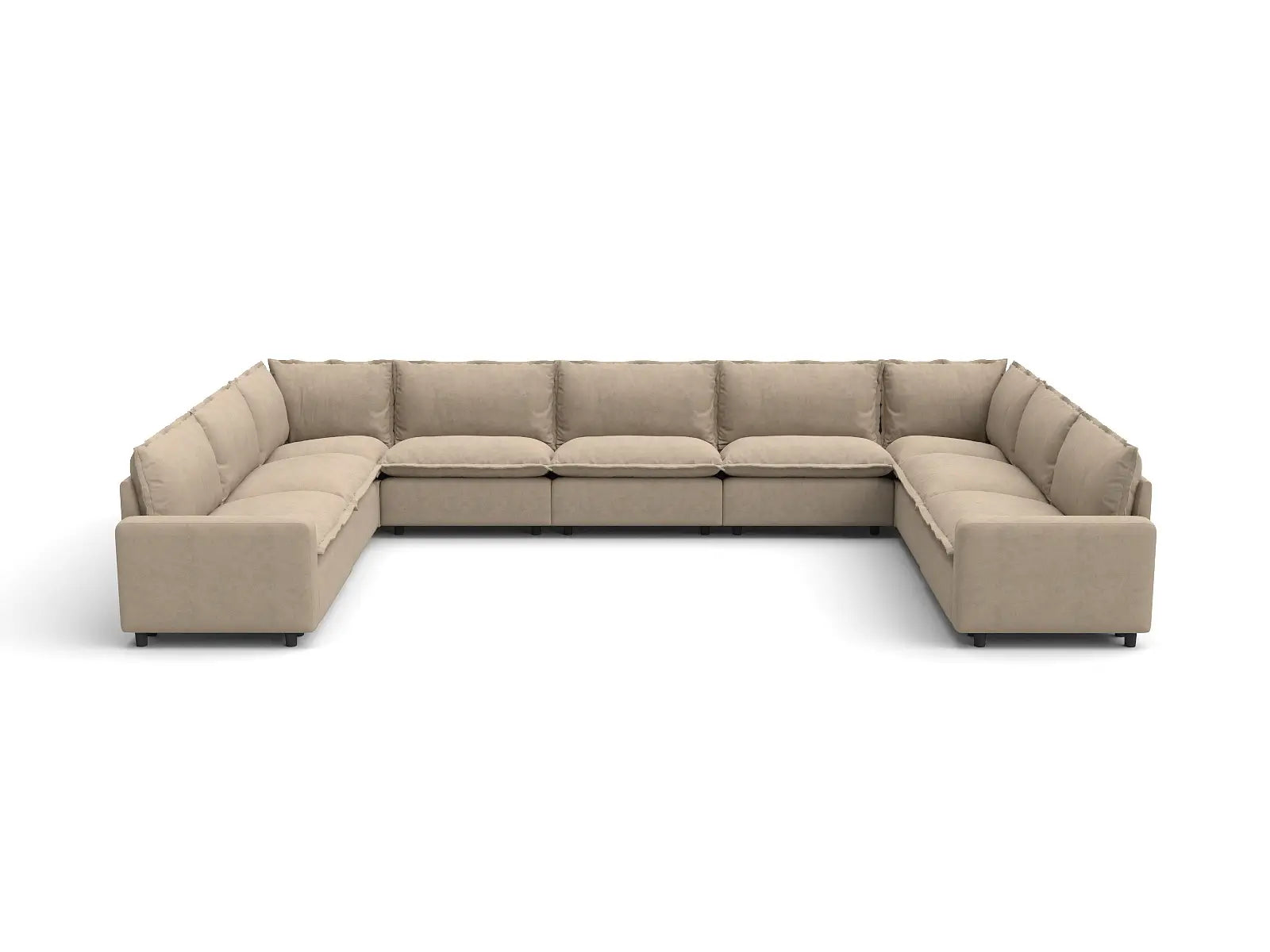 Modular Cero Sectional Sofa Modular | 9-Piece Khaki Linen Open Space U-Shaped Sectionals 9-Seater