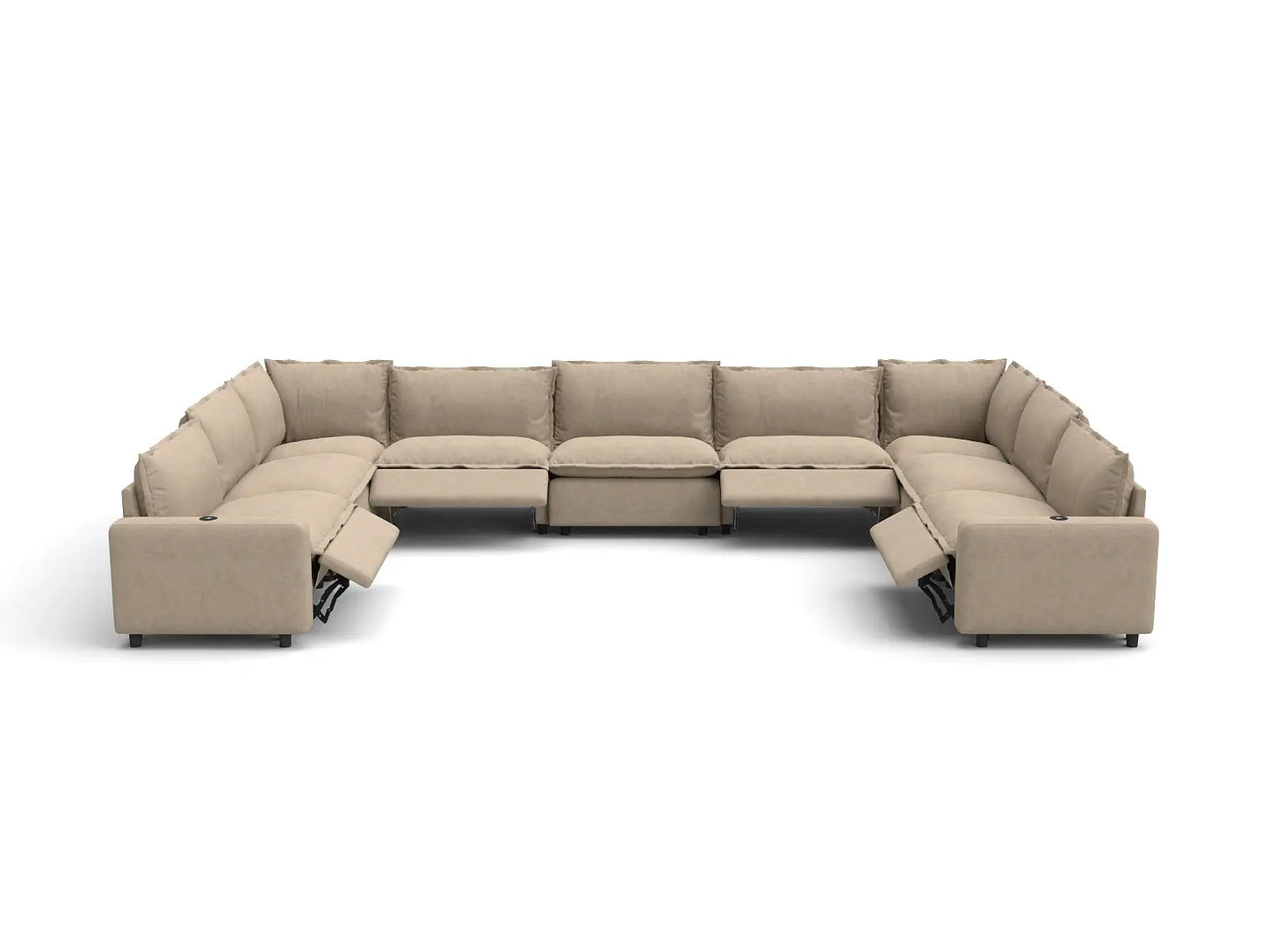 Modular Cero Reclining Sectionals | 9-Piece Khaki Linen Open Space U-Shaped Sectionals 9-Seater