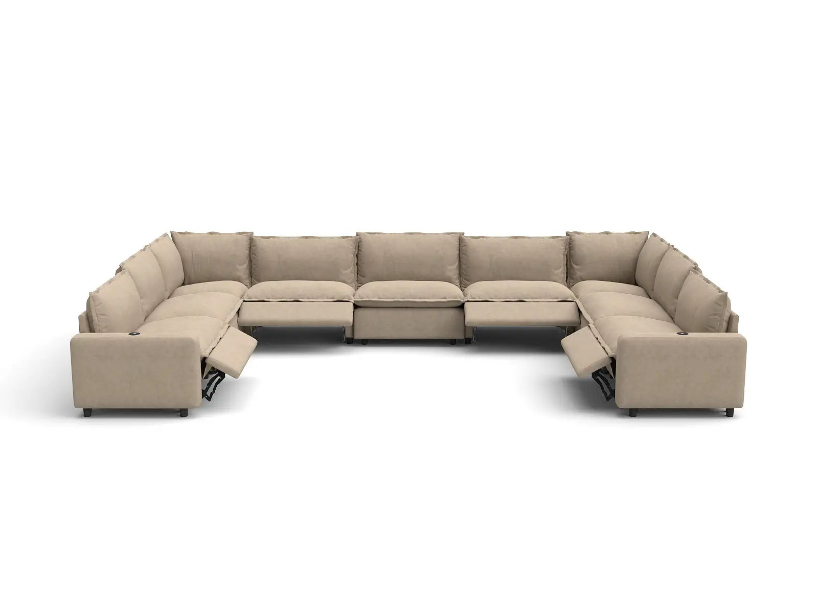 Modular Cero Oversized Reclining Sectional | 9-Piece Khaki Linen Open Space U-Shaped Sectionals 9-Seater