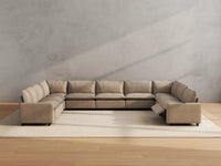 Modular Cero Reclining Sectionals | 9-Piece Khaki Linen Open Space U-Shaped Sectionals 9-Seater