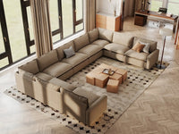 Modular Cero Modular Sectionals | 9-Piece Khaki Linen Open Space U-Shaped Sectionals 9-Seater