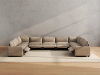 Modular Cero Reclining Sectionals | 9-Piece Khaki Linen Open Space U-Shaped Sectionals 9-Seater