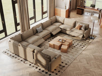 Modular Cero Reclining Sectionals | 9-Piece Khaki Linen Open Space U-Shaped Sectionals 9-Seater