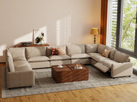 Modular Cero Reclining Sectionals | 9-Piece Khaki Linen Open Space U-Shaped Sectionals 9-Seater