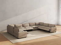 Modular Cero Reclining Sectionals | 9-Piece Khaki Linen Open Space U-Shaped Sectionals 9-Seater