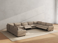 Modular Cero Reclining Sectionals | 9-Piece Khaki Linen Open Space U-Shaped Sectionals 9-Seater