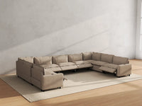 Modular Cero Reclining Sectionals | 9-Piece Khaki Linen Open Space U-Shaped Sectionals 9-Seater