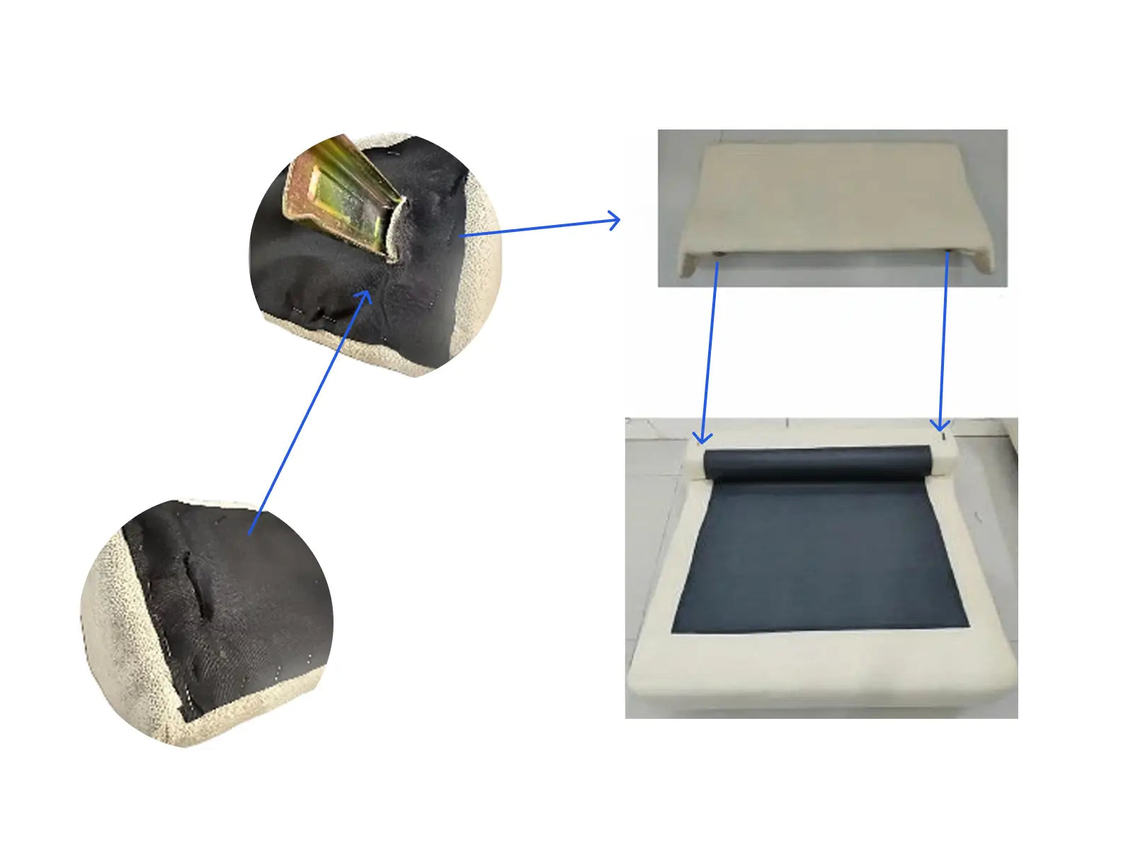 Step 1: Insert the latch into the backrest and attach the backrest to the base