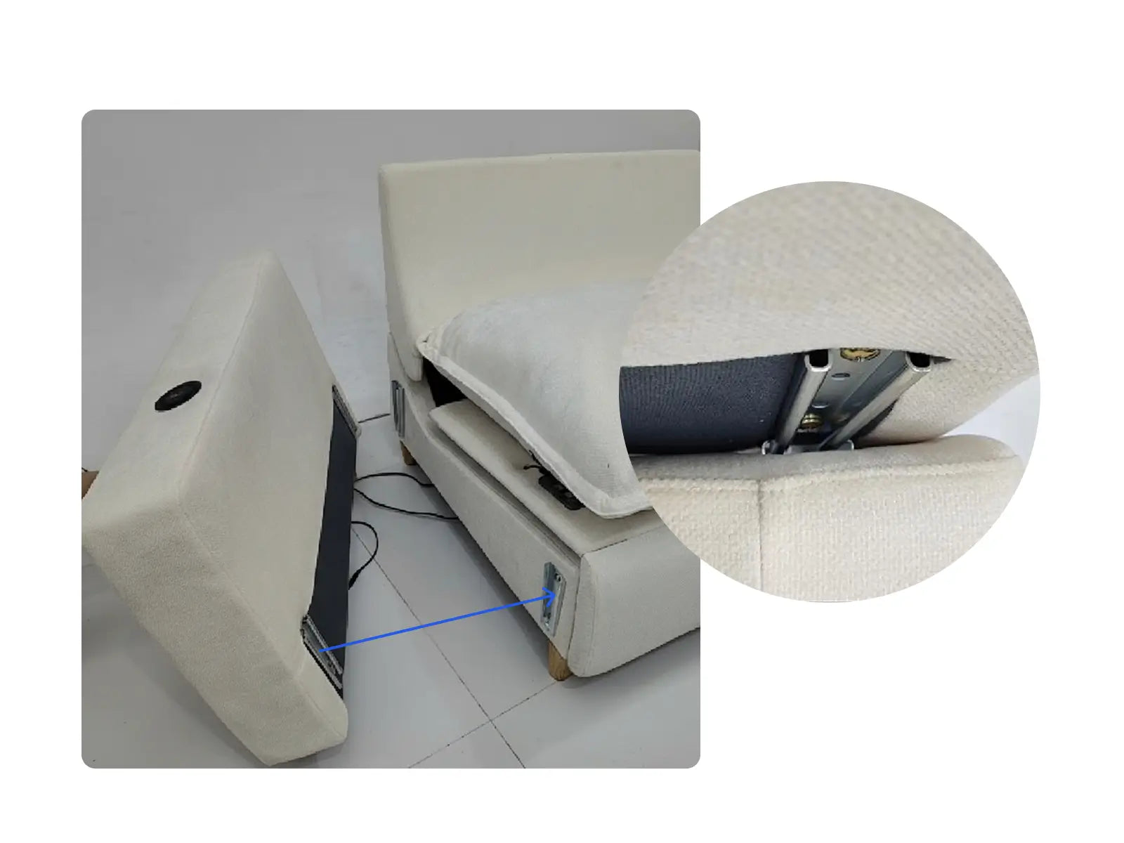 Step 4: Insert the armrest pin into the sofa base pin